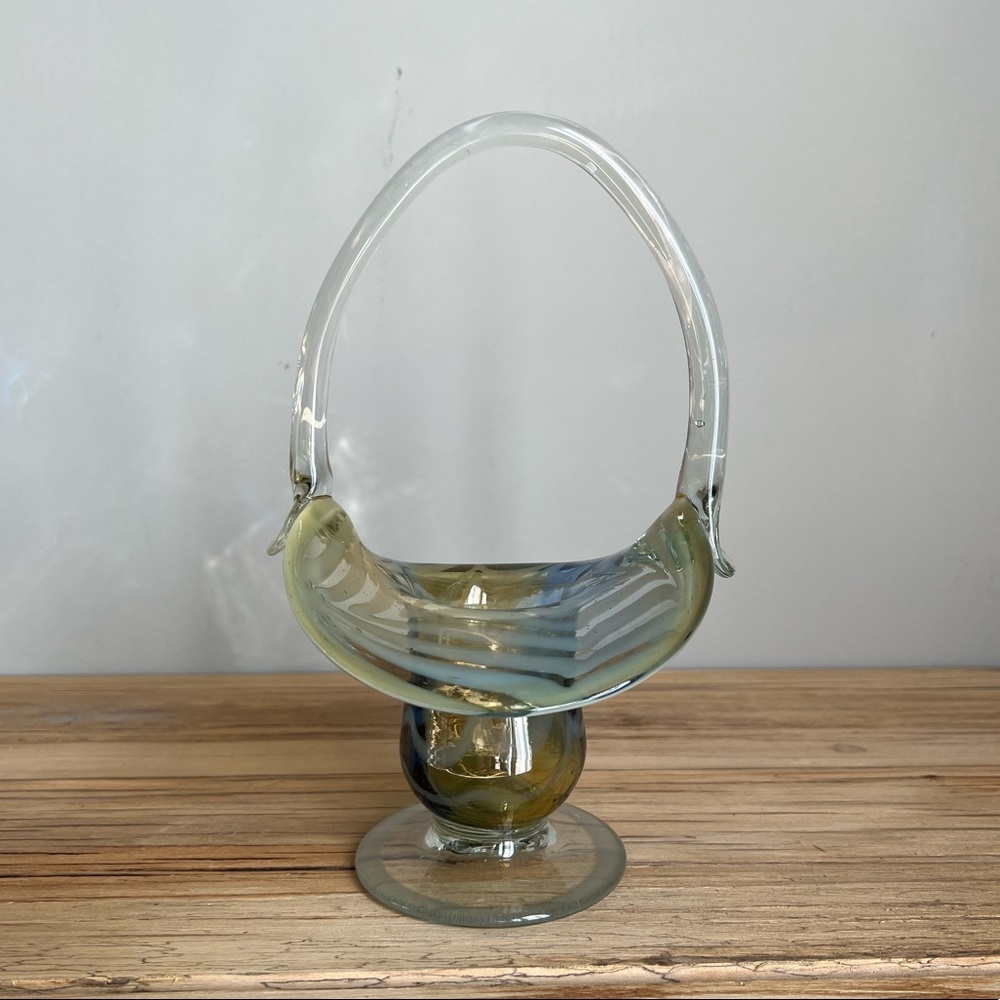 Art Glass Hand Blown Handled basket/bowl/Centerpiece